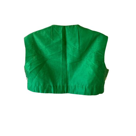 Vtg Green Crop Blouse Sleeveless Cream Embroidered Trim Homemade Sz Sm - Picture 7 of 9